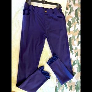 Navy blue stretch jean with lace ankle,Size XLslim